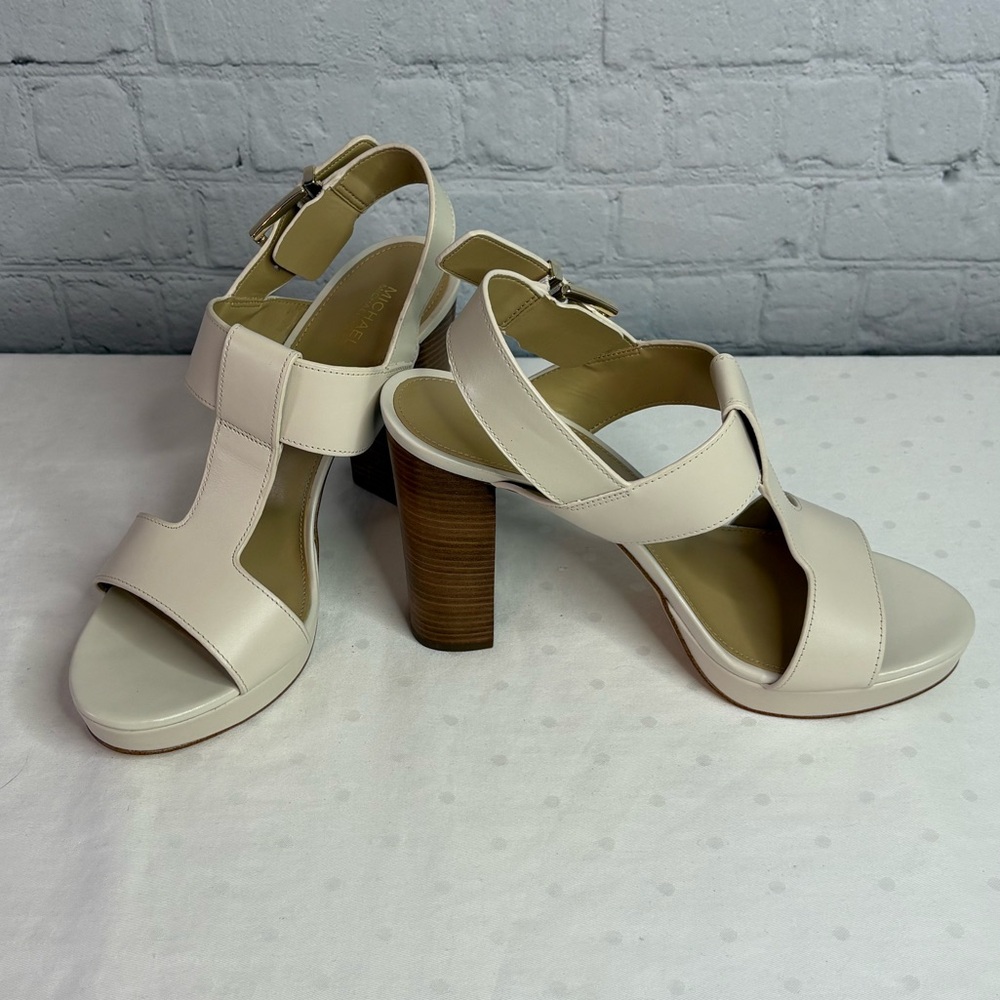 Michael Kors Becker T Strap Leather Block Heel Strappy Sandals